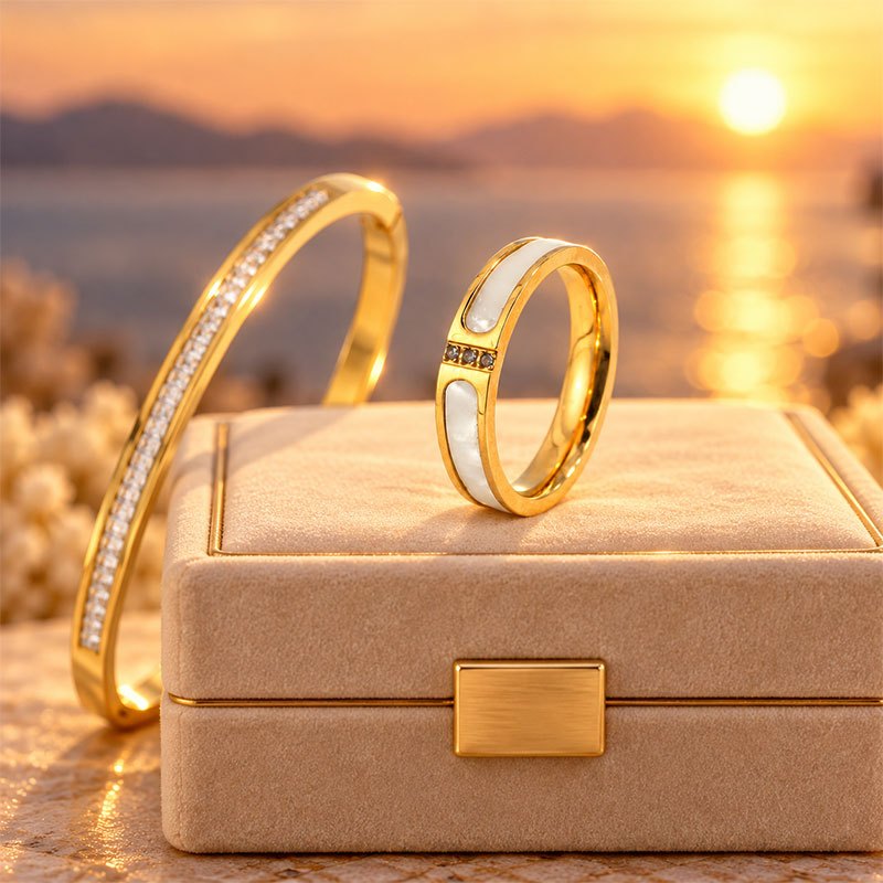 Women's 2pc Grooved Hand Bracelet and Ring Set